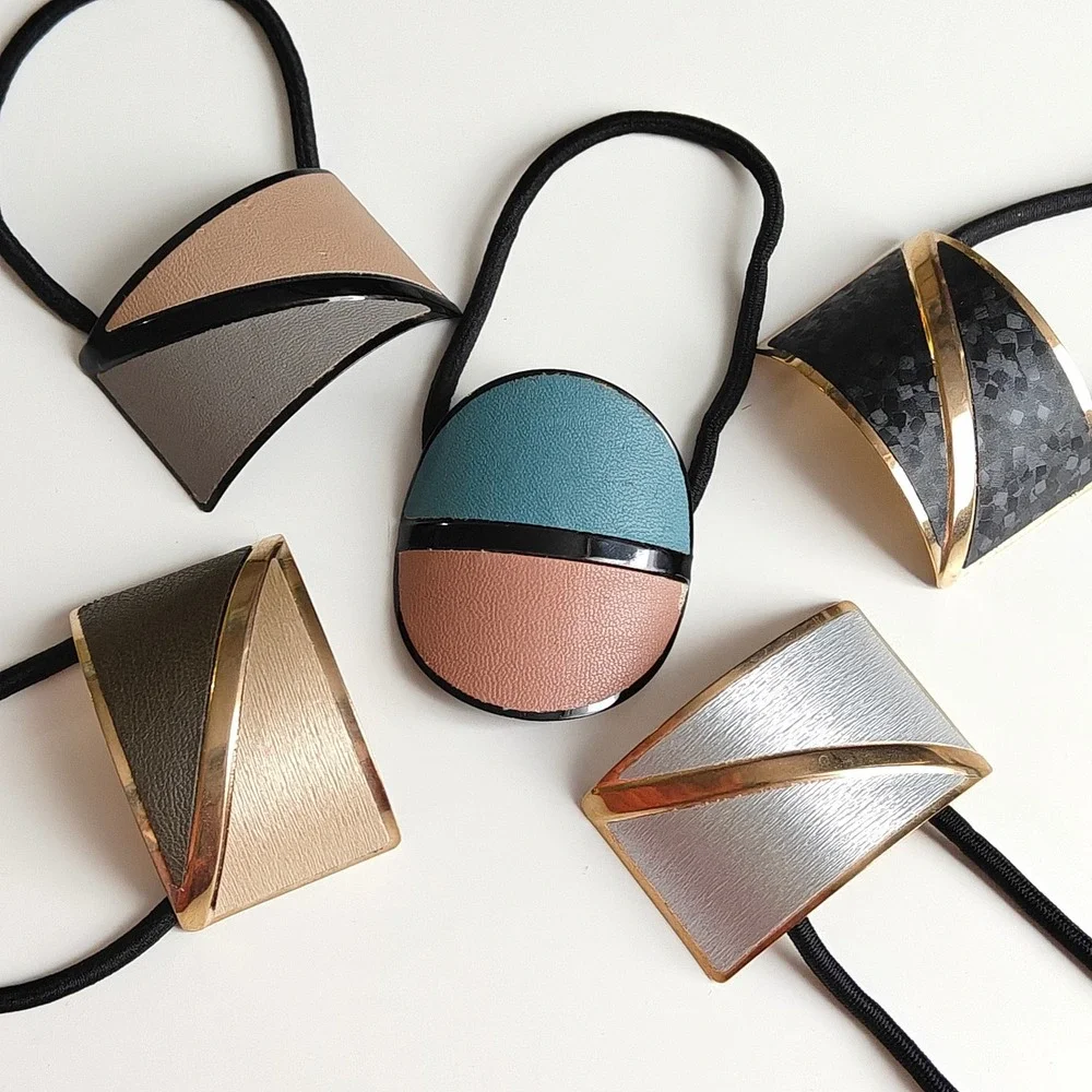 Geometric Hair Tie Set 5pc Modern Minimalist Metal Faux Leather Ponytail Holders
